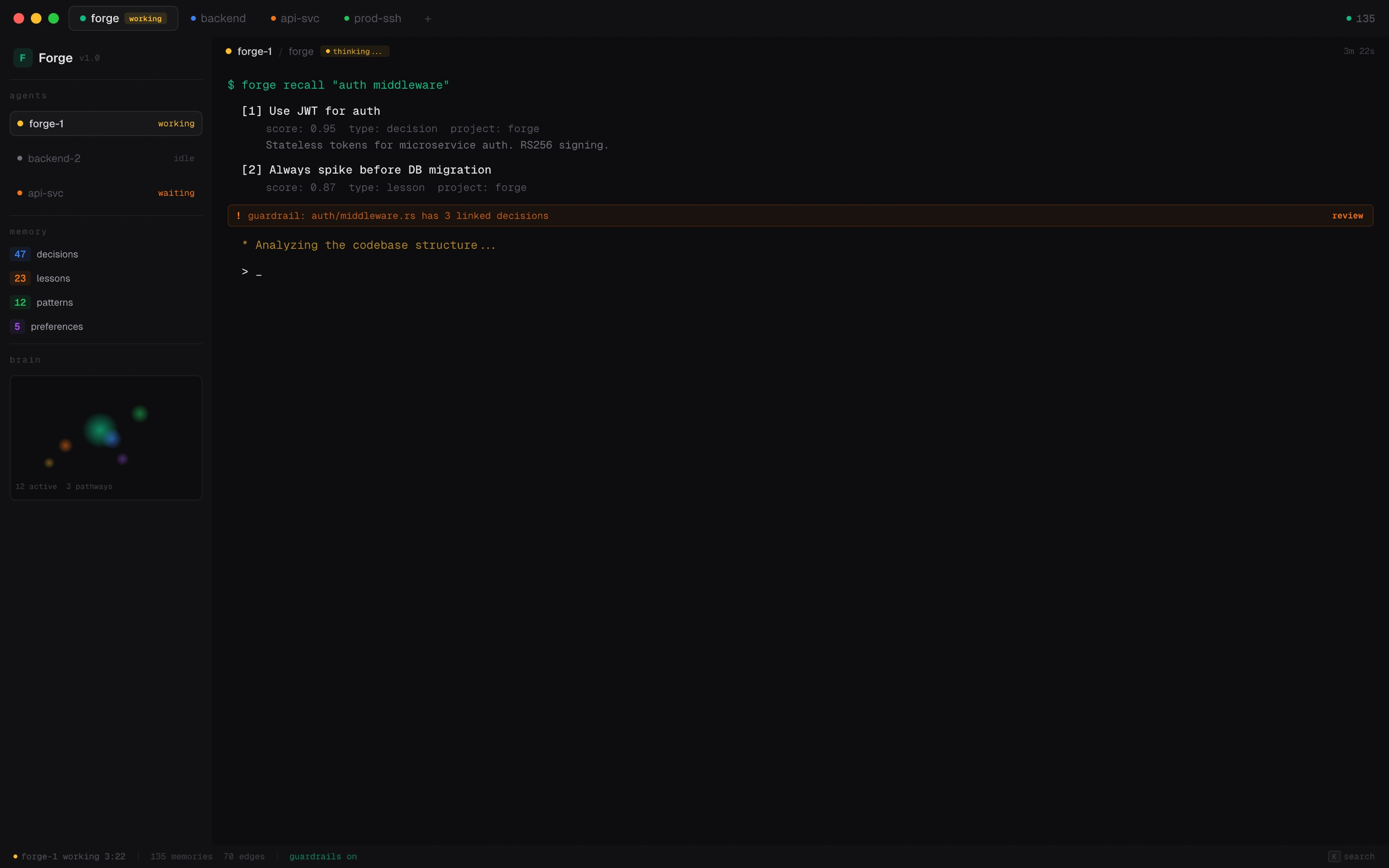 Multi-agent terminal with SSH connections and guardrail warnings